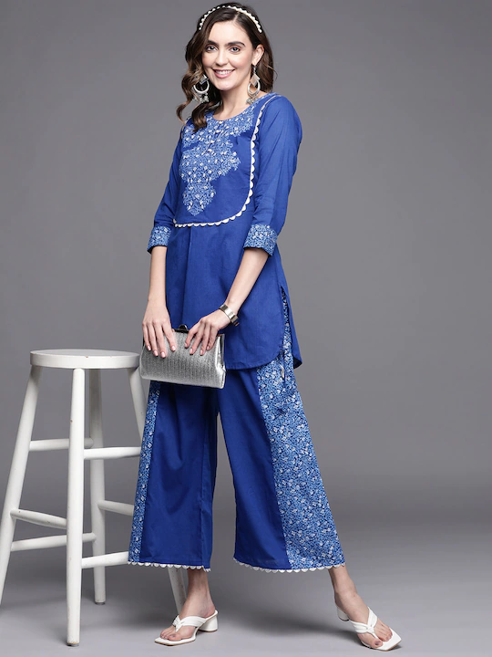 Buy Ahalyaa Blue Pure Cotton Tunic & Palazzos Ethnic Co-Ords Online at Best  Price