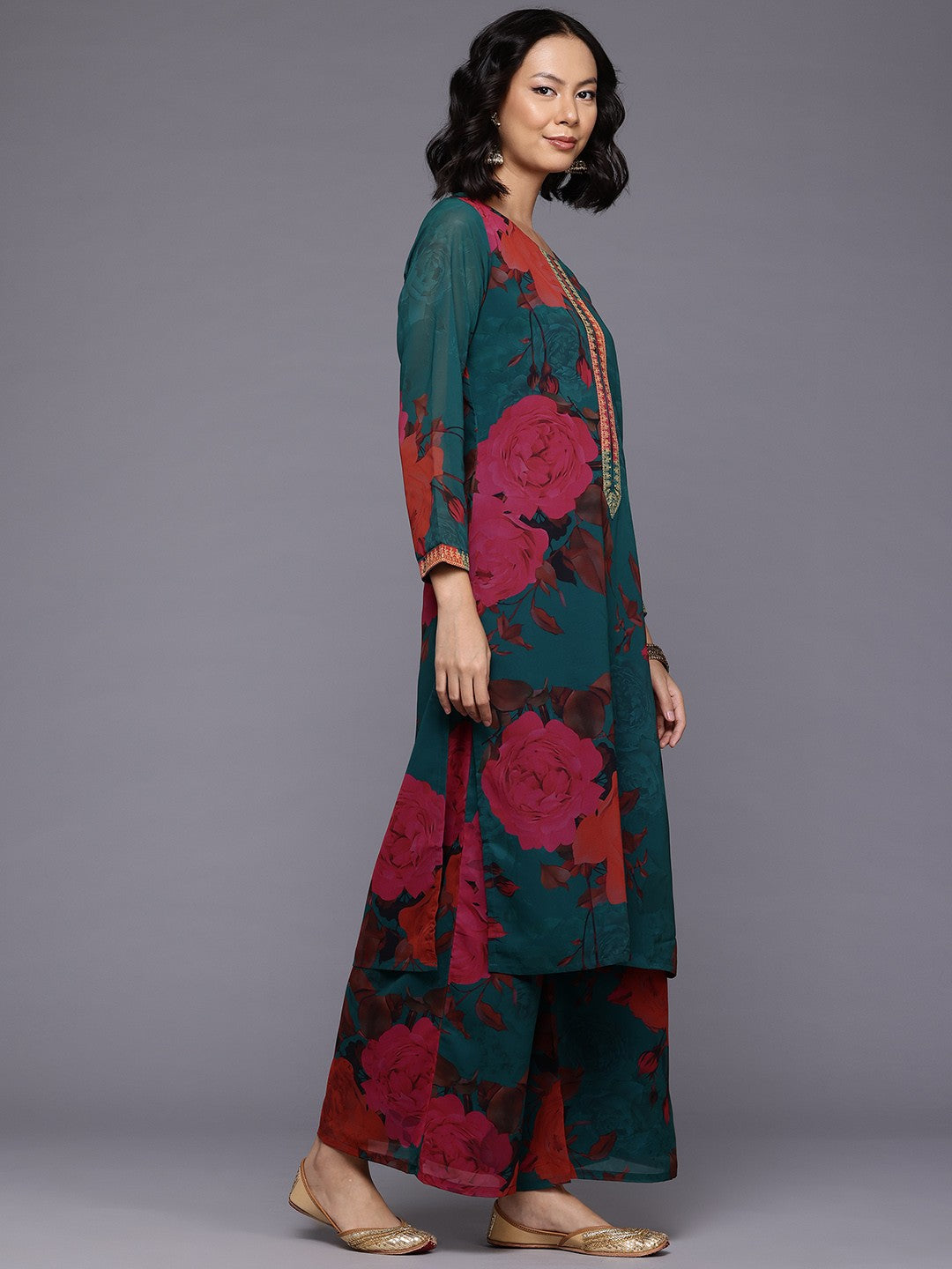 Floral Printed Kurta With Palazzos & Dupatta