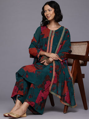 Floral Printed Kurta With Palazzos & Dupatta