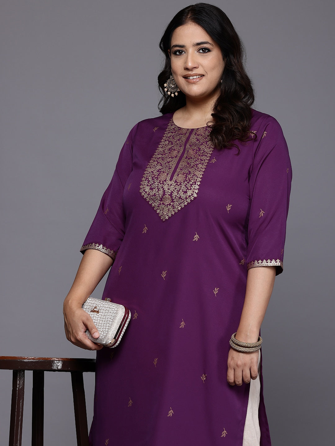 Plus Size Ethnic Motifs Printed Crepe Kurta