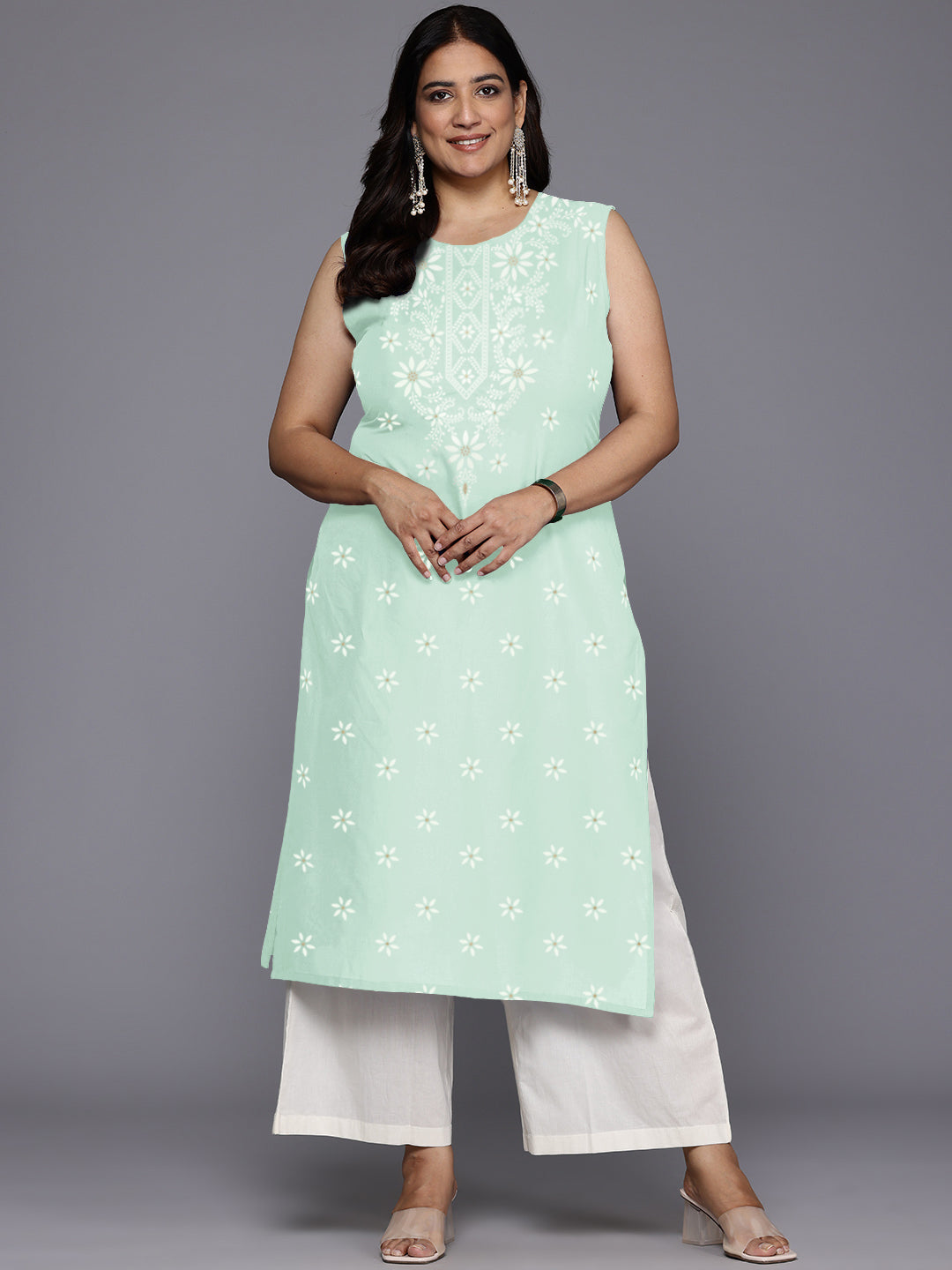 Women Geometric Printed Floral Georgette Kurta