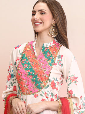 Women Floral Printed Regular Sequinned Kurta with Trousers & With Dupatta