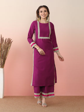 Round Neck Regular Sleeves Straight Kurta Set