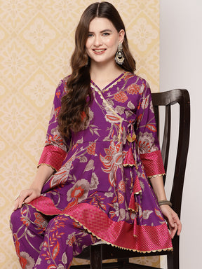 Purple Printed Ethnic Tunic with Trousers