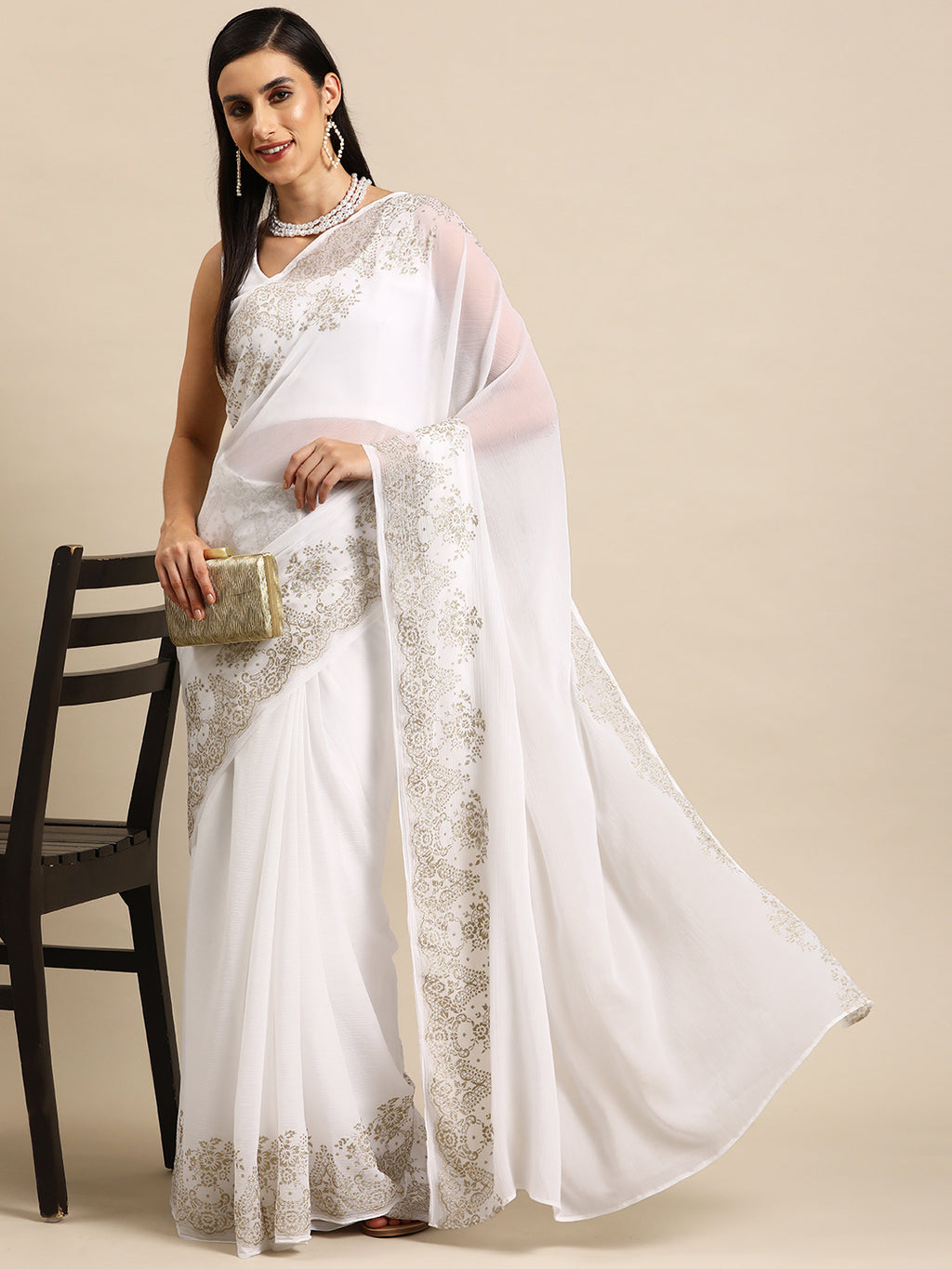 Avani White Floral Ready To Wear Saree – Zariknyaa