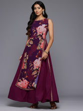 Floral Printed Boat Neck Layered Maxi Gown