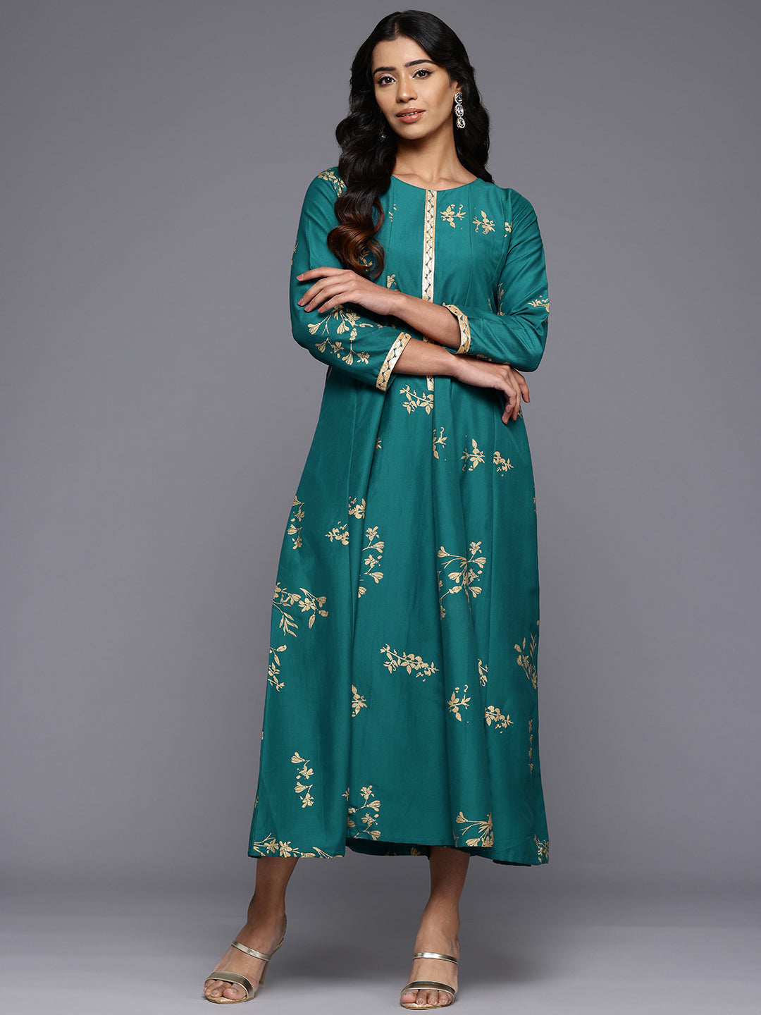 Floral Printed Midi A-Line Ethnic Dress