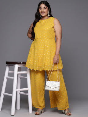 Mustard Yellow Printed Plus Size Kurti with Palazzos