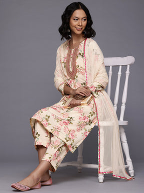 Floral Printed Sequinned Kurta With Trousers & Dupatta