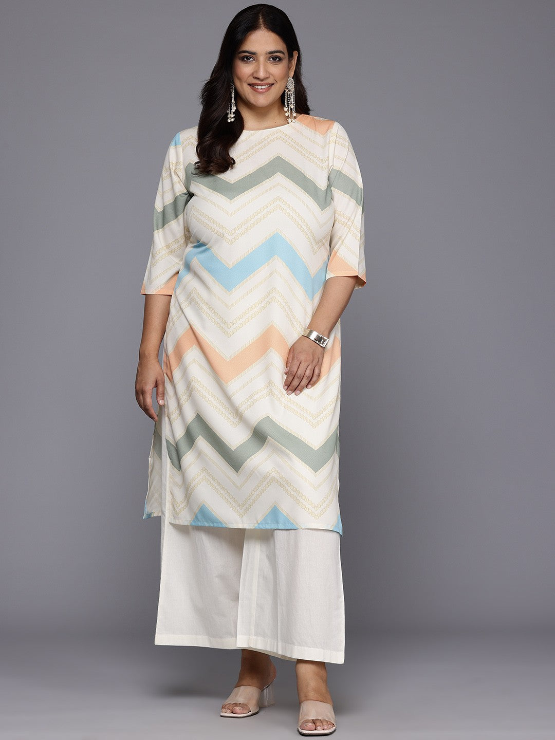 Plus Size Chevron Printed Crepe Kurta