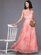 Floral Printed Gotta Patti Organza Ethnic Gown