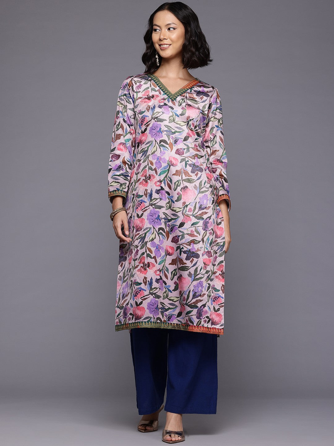 Floral Printed Velvet Kurta