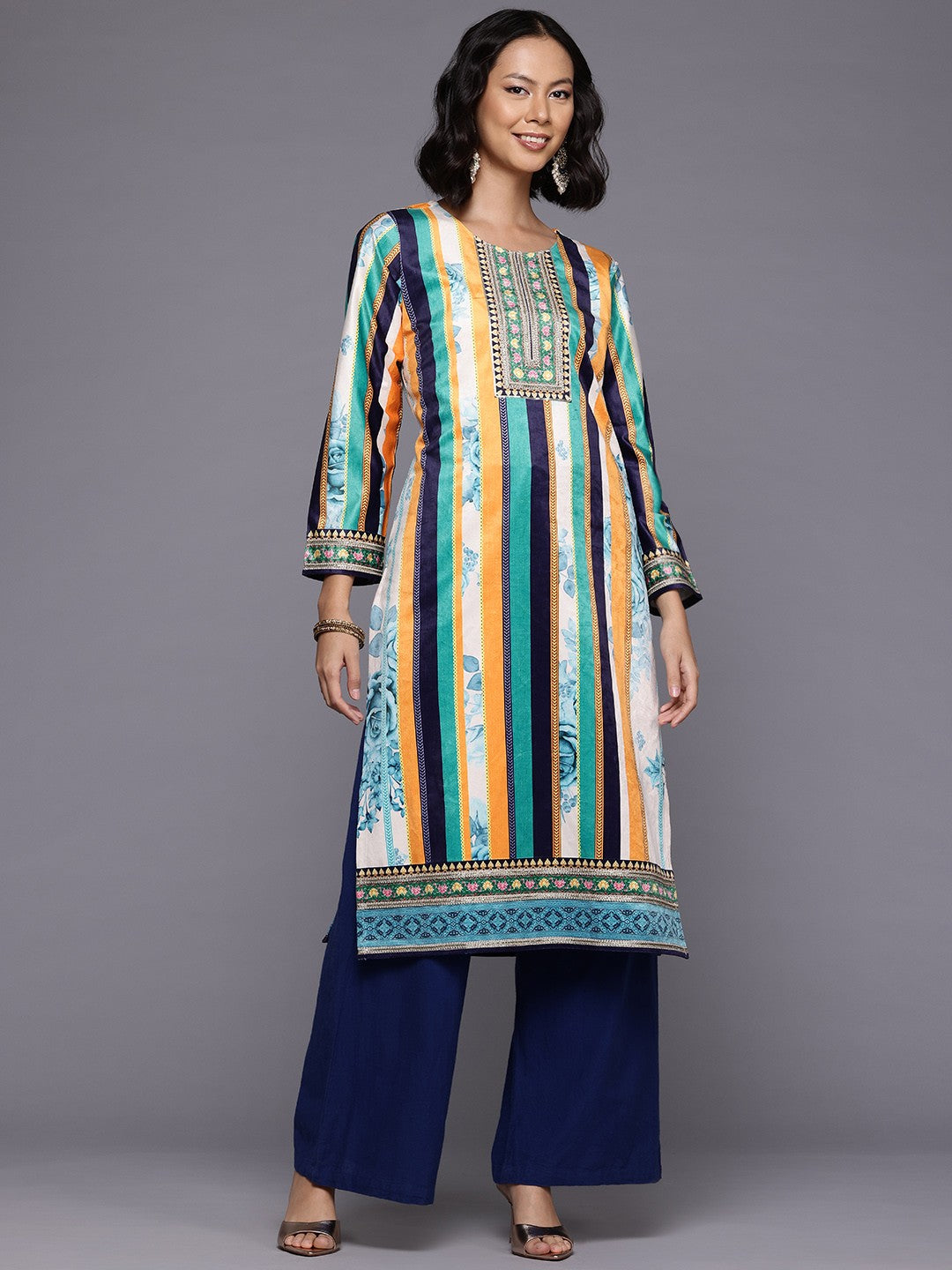 Striped Gotta Patti Velvet Kurta