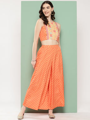 Orange Geometric Printed Ethnic Co-Ords