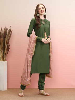 Tie-Up Neck Regular Sleeves Straight Kurta Set