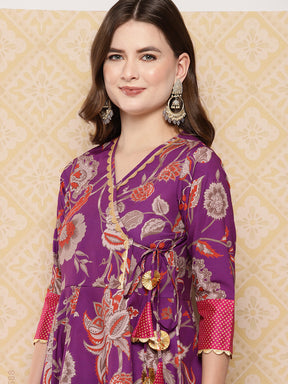 Purple Printed Ethnic Tunic with Trousers