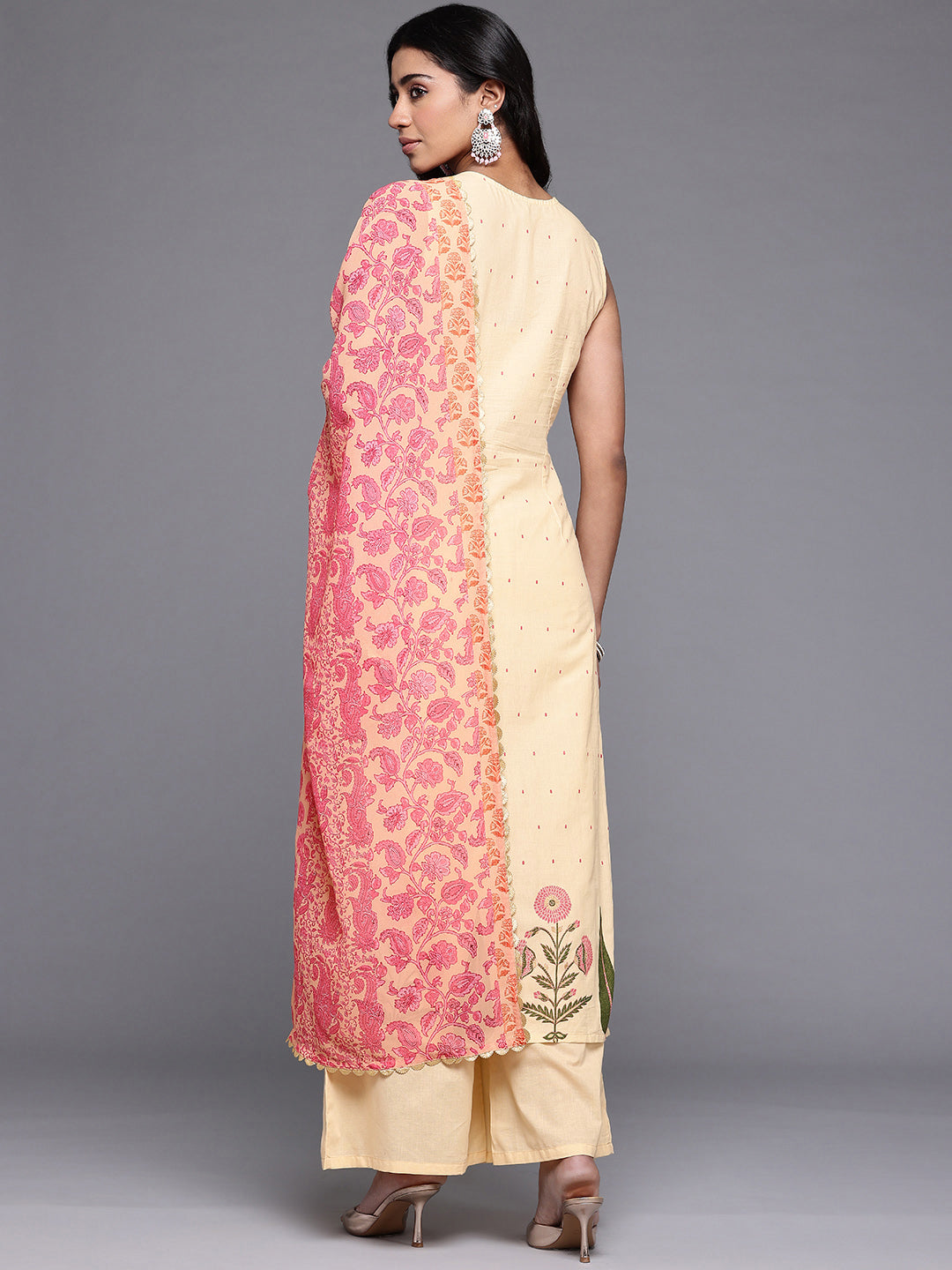 Ahalyaa Floral Printed Gotta Patti Pure Cotton Kurta With Palazzos & Dupatta