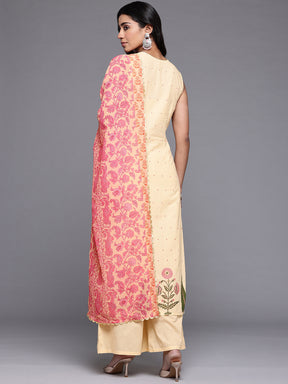 Ahalyaa Floral Printed Gotta Patti Pure Cotton Kurta With Palazzos & Dupatta