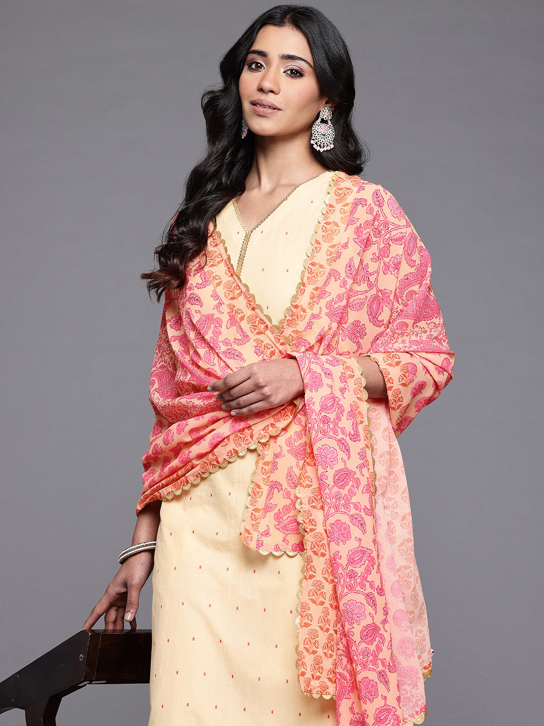 Ahalyaa Floral Printed Gotta Patti Pure Cotton Kurta With Palazzos & Dupatta