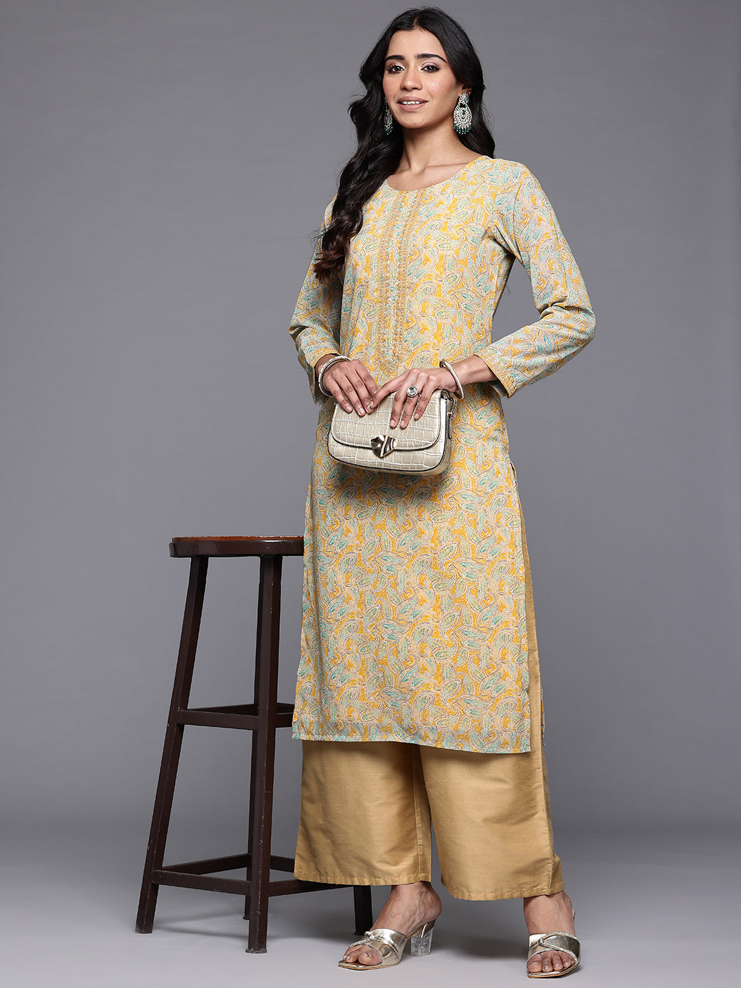 Ahalyaa Paisley Printed Thread Work Georgette Kurta