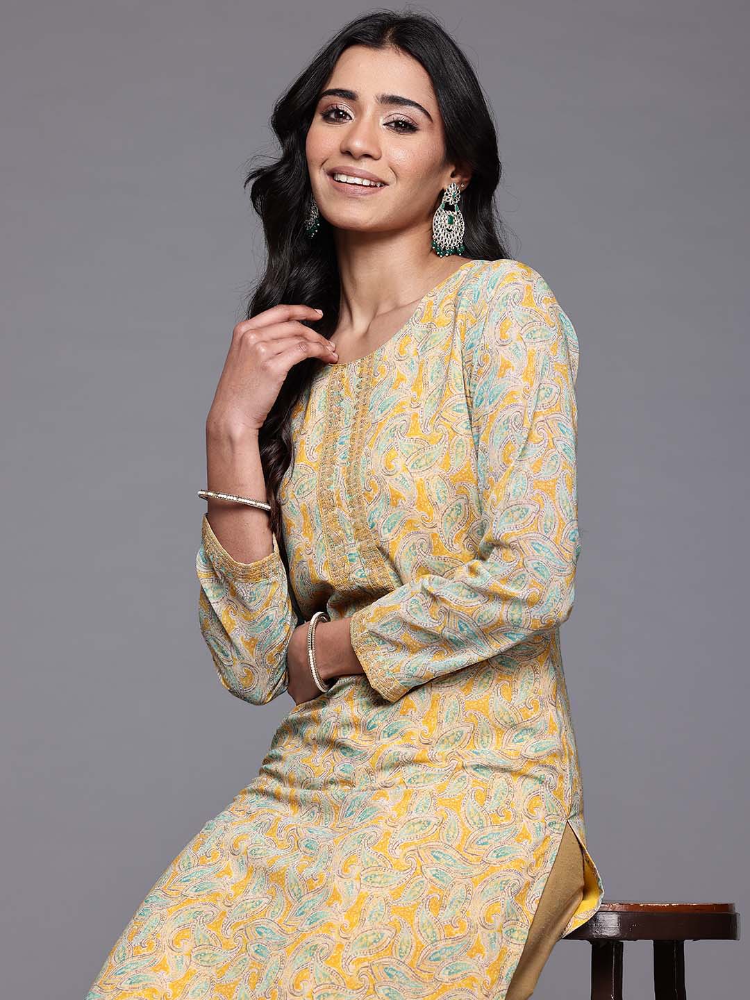 Ahalyaa Paisley Printed Thread Work Georgette Kurta