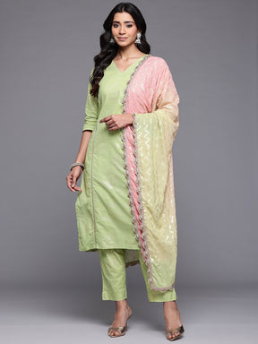 Ahalyaa Floral Printed Panelled Pure Cotton Kurta with Trousers & Dupatta