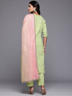 Ahalyaa Floral Printed Panelled Pure Cotton Kurta with Trousers & Dupatta