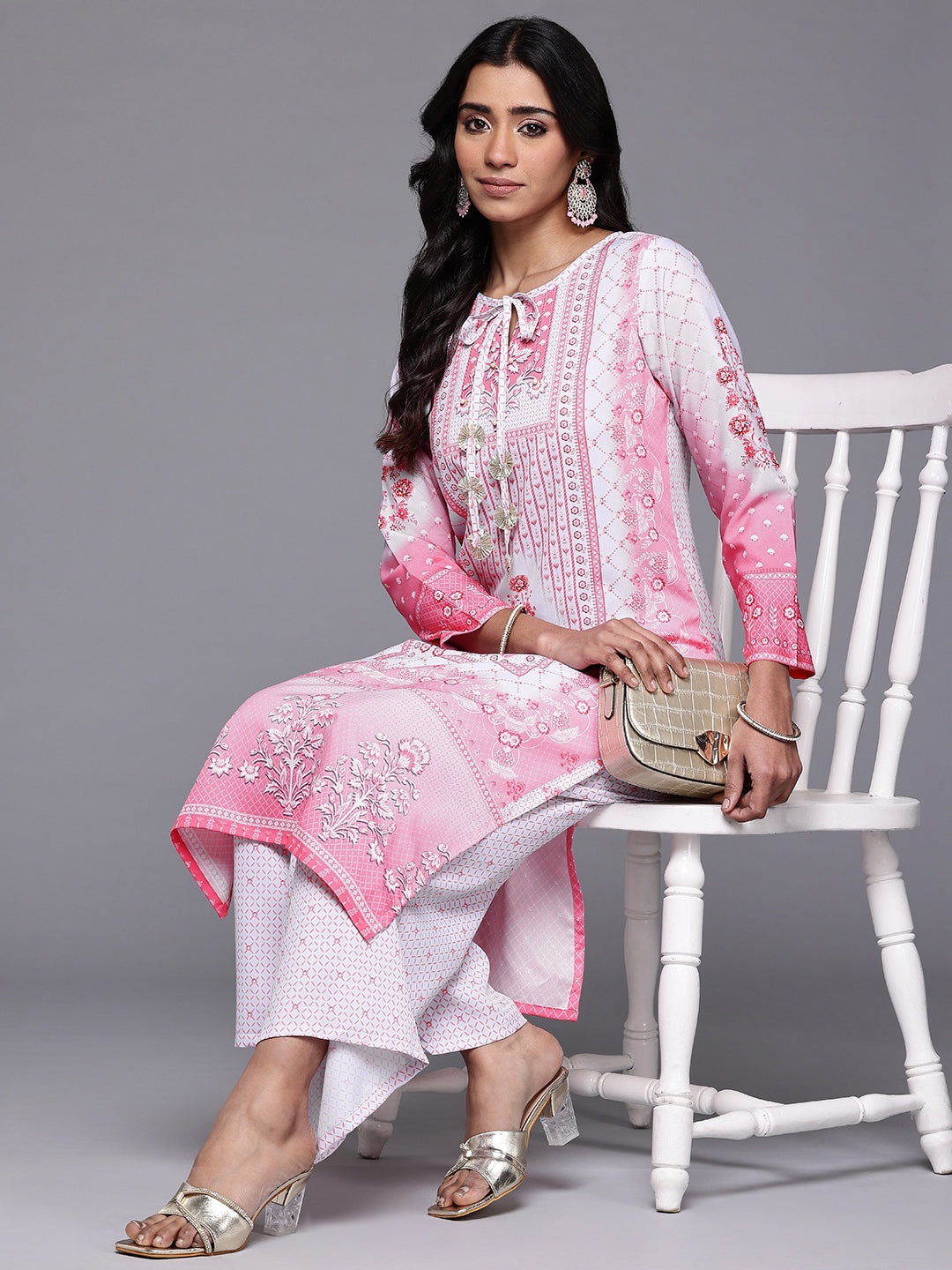 Ahalyaa Floral Printed Regular Gotta Patti Kurta with Palazzos