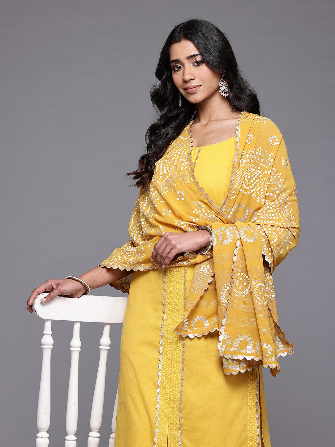 Ahalyaa Gotta Patti Pure Cotton Kurta with Palazzos & Dupatta