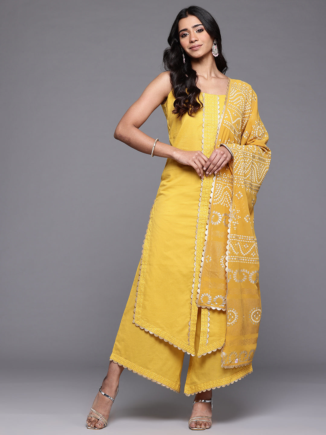 Ahalyaa Gotta Patti Pure Cotton Kurta with Palazzos & Dupatta