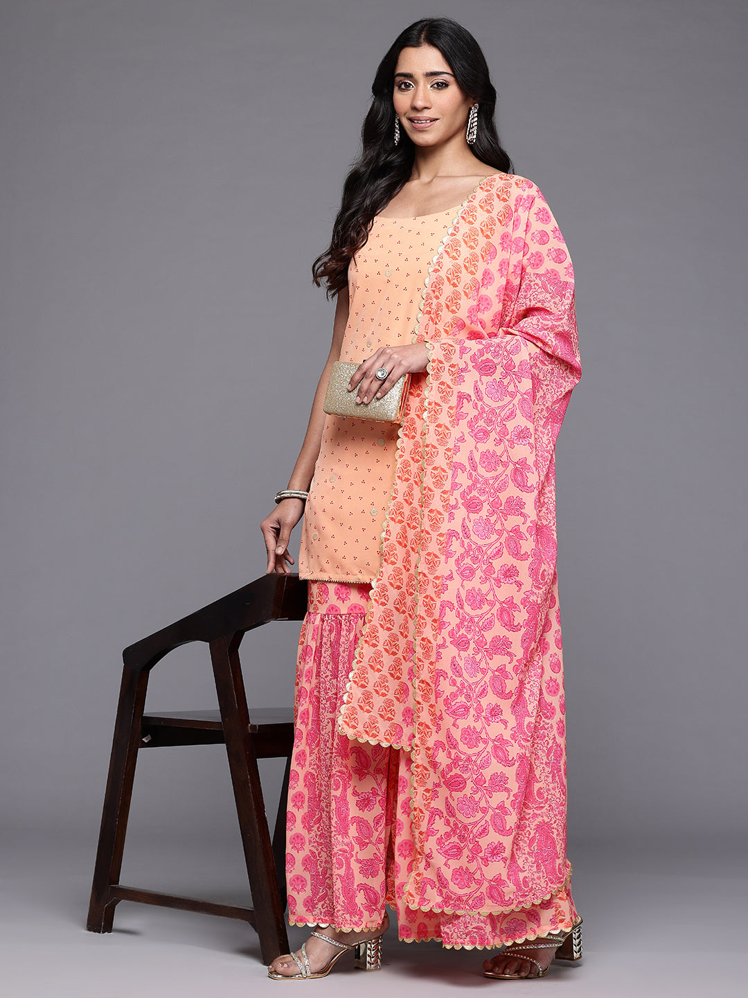 Ahalyaa Bandhani Printed Gotta Patti Kurti with Sharara & Dupatta