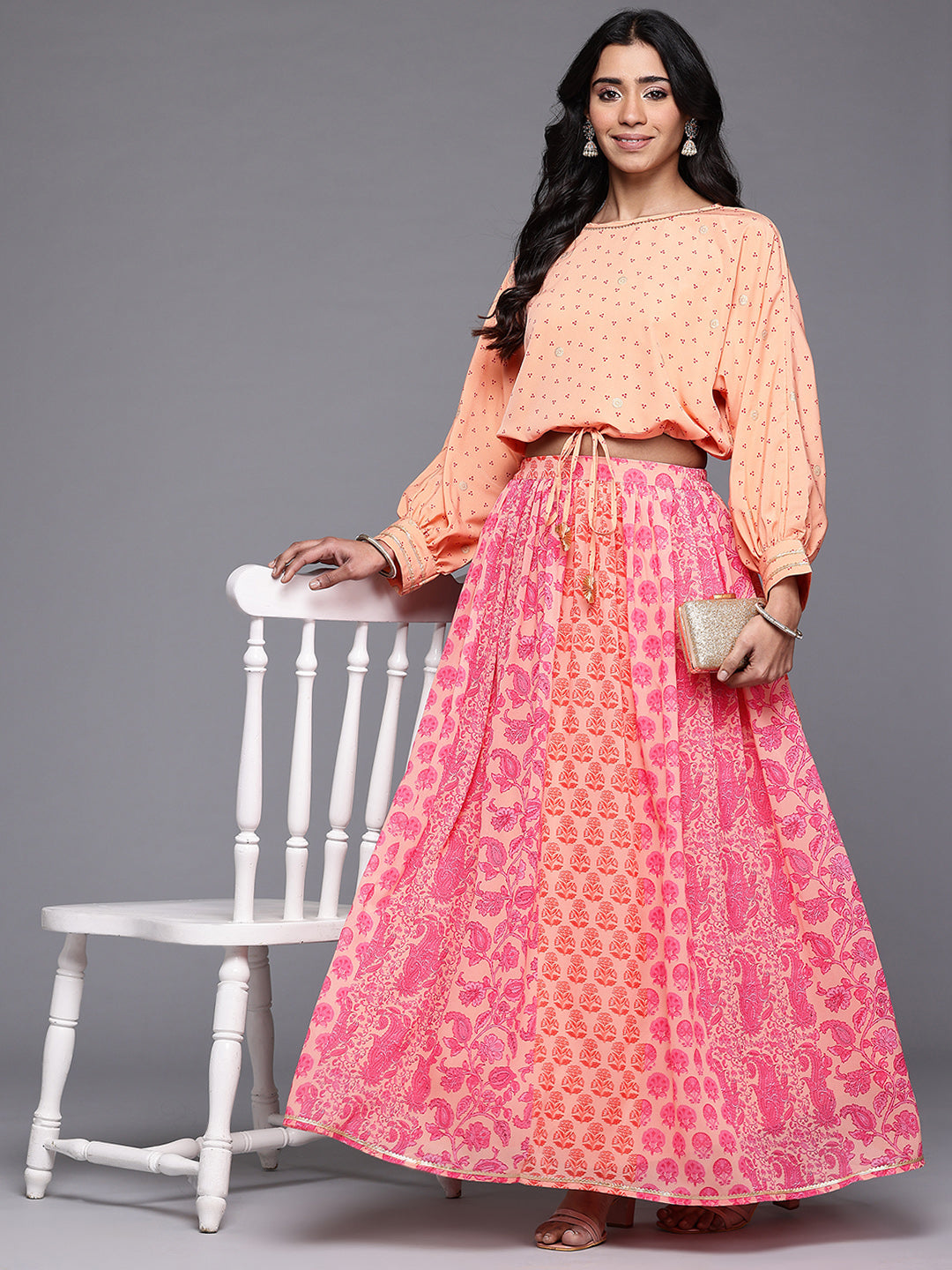 Ahalyaa Printed Top & Long Skirt Co Ord Set