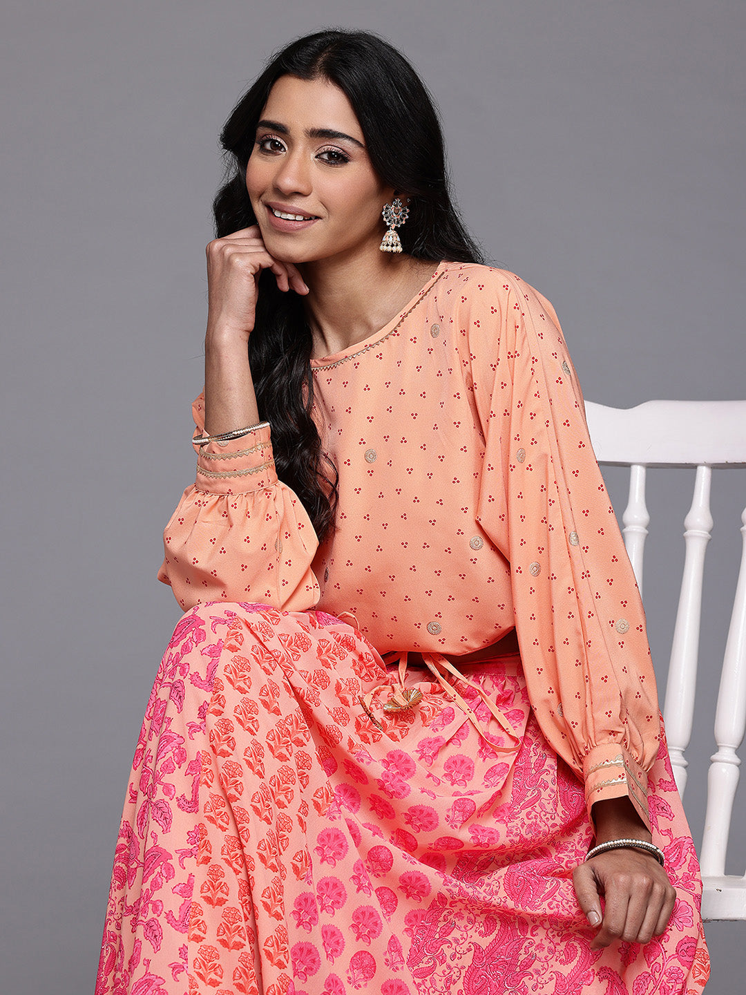 Ahalyaa Printed Top & Long Skirt Co Ord Set