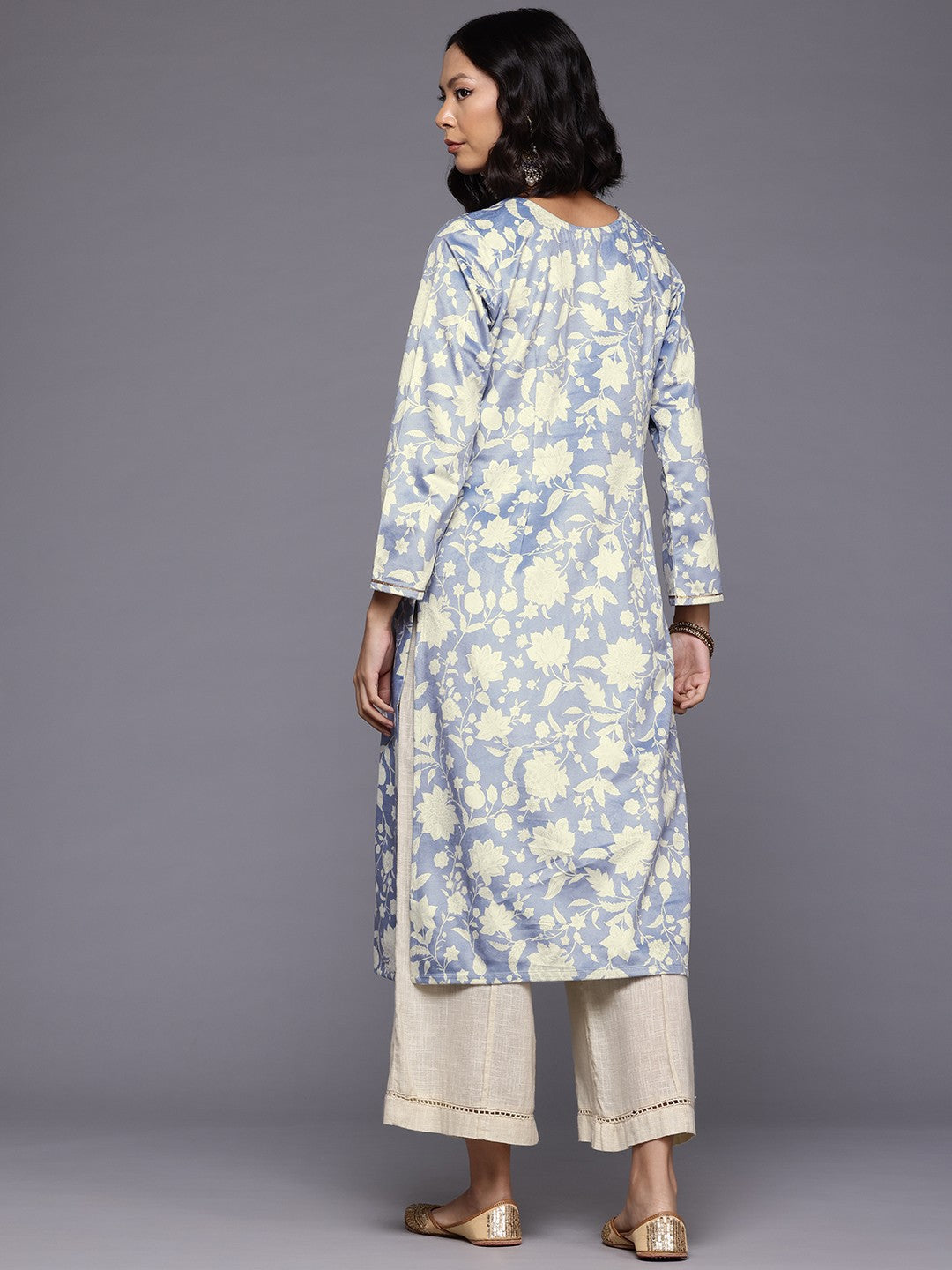 Floral Printed Sequinned Velvet Kurta