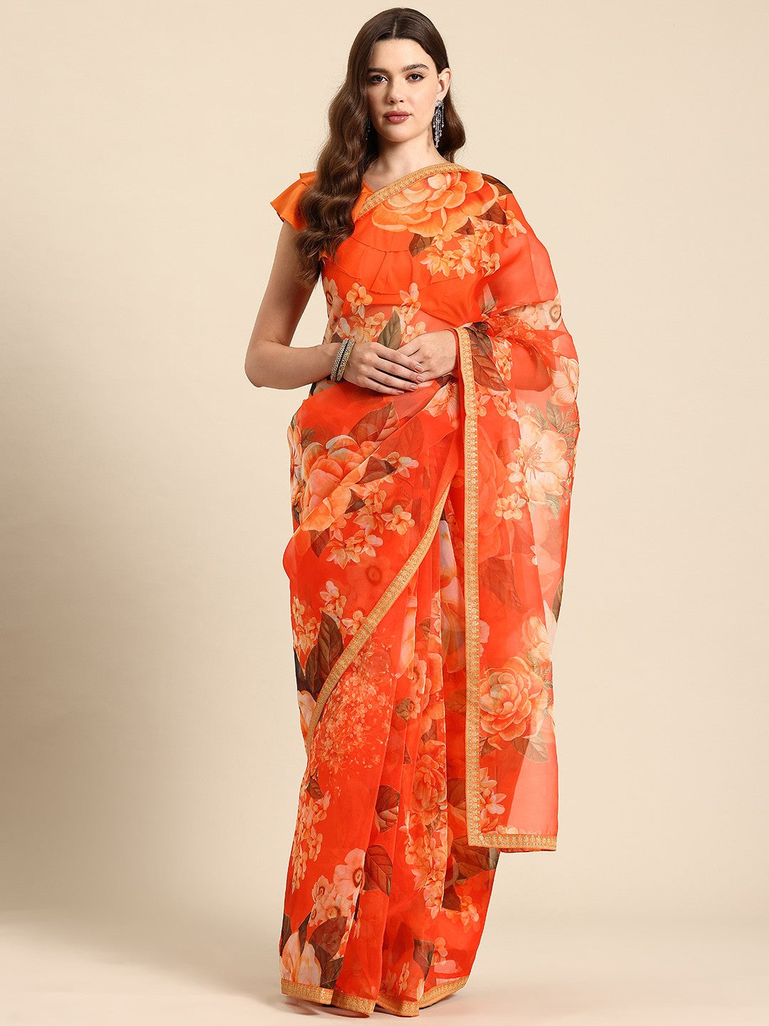 Floral Print Organza Saree