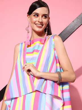 Multi Colour Striped Top with Palazzos & With Shrug