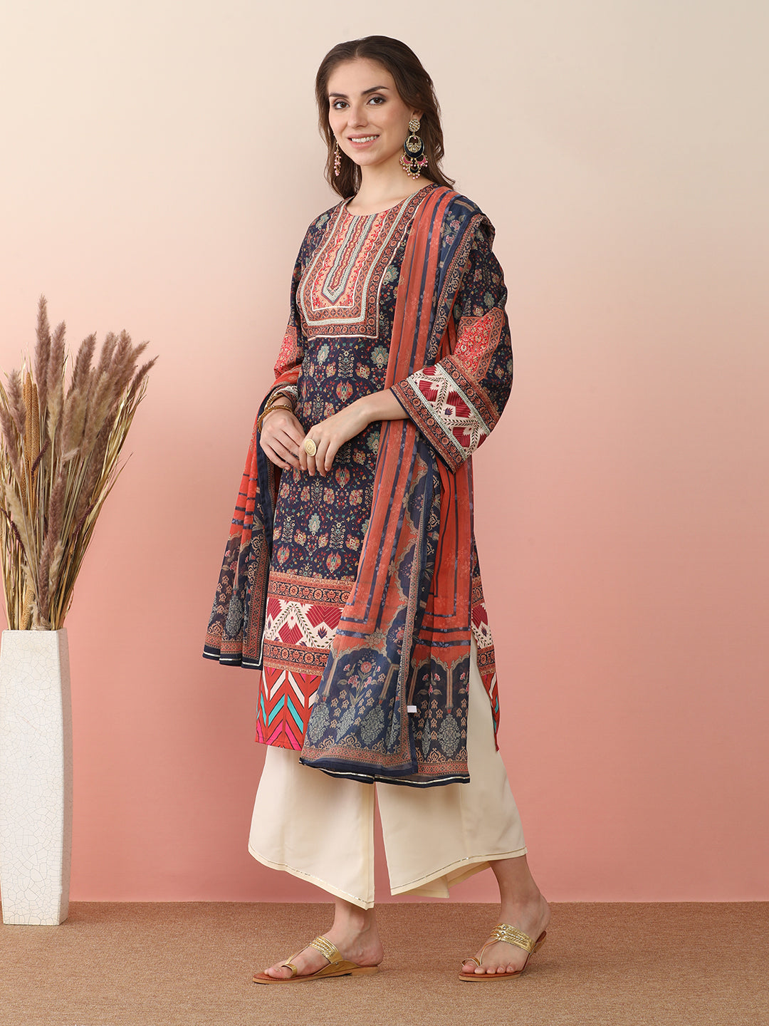 Women Ethnic Motifs Printed Regular Gotta Patti Kurta with Palazzos & With Dupatta