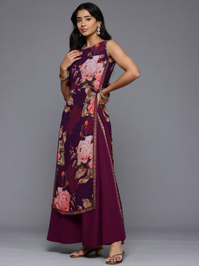 Floral Printed Boat Neck Layered Maxi Gown