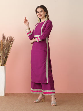 Round Neck Regular Sleeves Straight Kurta Set