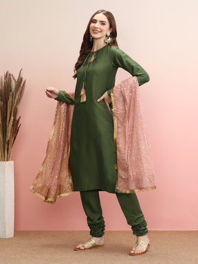 Tie-Up Neck Regular Sleeves Straight Kurta Set