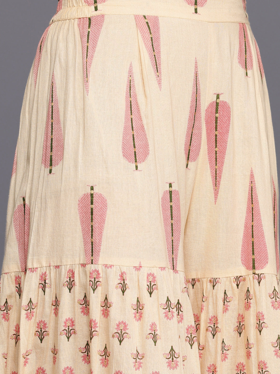 Ethnic Motifs Printed Pleated Pure Cotton Kurti with Sharara