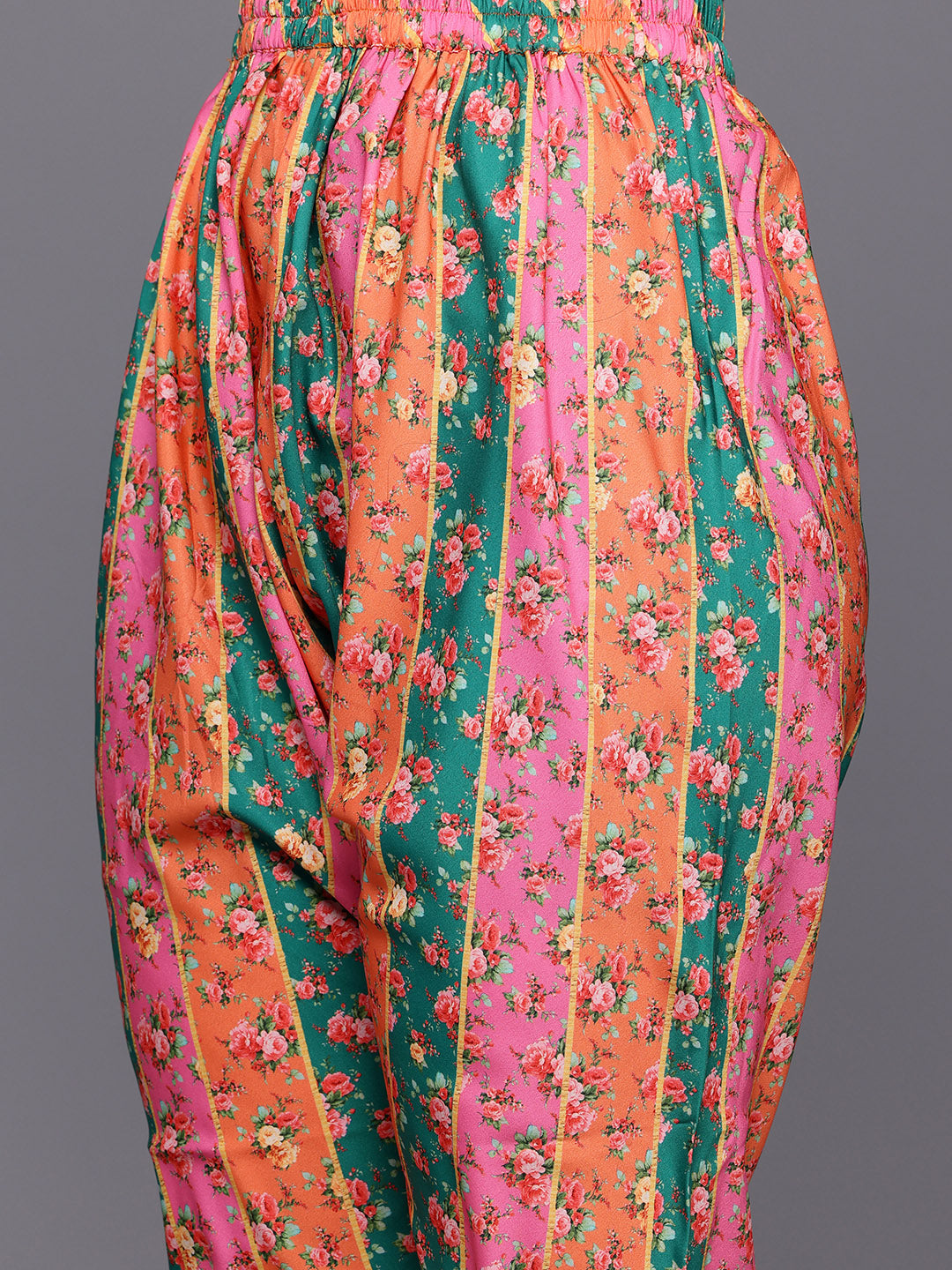 Floral Printed Pleated Sequinned Kurta With Churidar & Dupatta