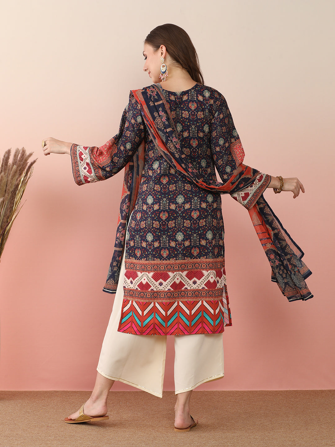 Women Ethnic Motifs Printed Regular Gotta Patti Kurta with Palazzos & With Dupatta