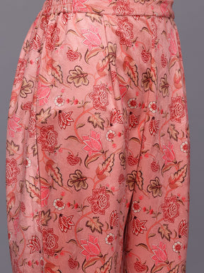 Floral Printed Gotta Patti Velvet Kurta With Trousers & Dupatta