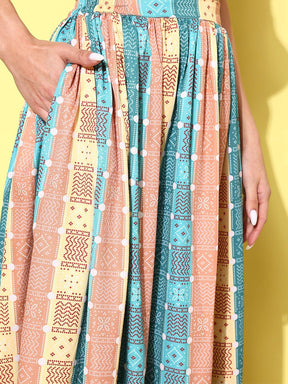 Printed Flared Maxi Skirt