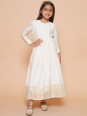 Girls Ethnic Motifs Printed Puff Sleeves Empire Ethnic Dress