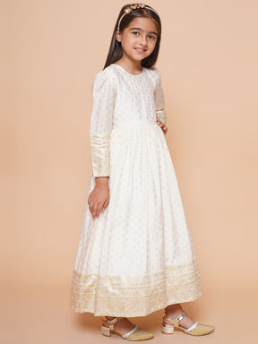 Girls Ethnic Motifs Printed Puff Sleeves Empire Ethnic Dress