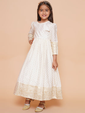 Girls Ethnic Motifs Printed Puff Sleeves Empire Ethnic Dress