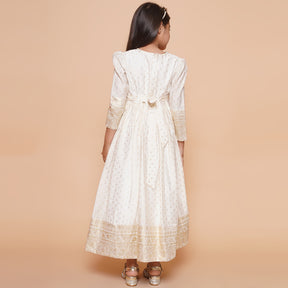 Girls Ethnic Motifs Printed Puff Sleeves Empire Ethnic Dress