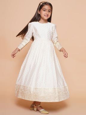 Girls Ethnic Motifs Printed Puff Sleeves Empire Ethnic Dress